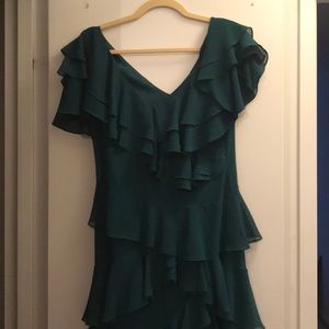 Badgley Mischka High Low Ruffle Gown